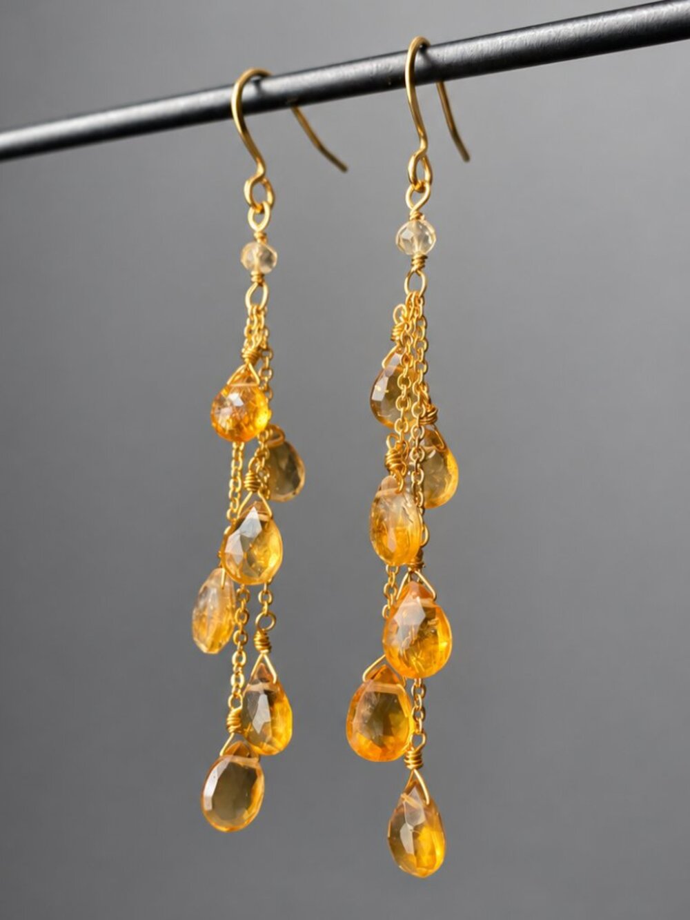 Citrine & 24kt Gold Plated Chain Earrings